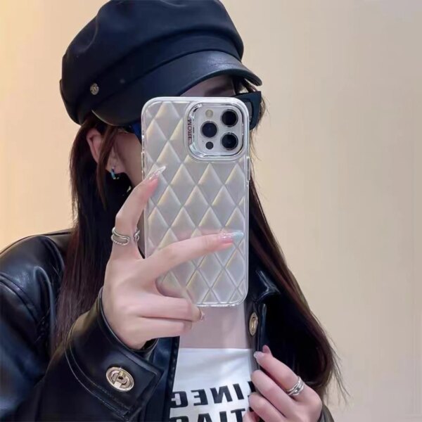 Fashion Gold Rhomboid Lattice PC Phone Case For iphone 15 Pro Max Case New Designer