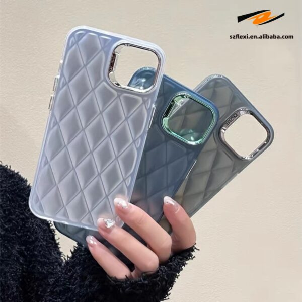 Fashion Gold Rhomboid Lattice PC Phone Case For iphone 15 Pro Max Case New Designer