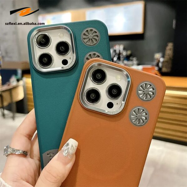 Fashion Hollow Heat Dissipation Magnetic PU Leather Case for iPhone 16 15 14 13 12 11 Pro Max Cooling Cover