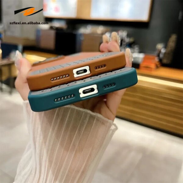 Fashion Hollow Heat Dissipation Magnetic PU Leather Case for iPhone 16 15 14 13 12 11 Pro Max Cooling Cover