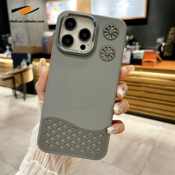 Fashion Hollow Heat Dissipation Magnetic PU Leather Case for iPhone 16 15 14 13 12 11 Pro Max Cooling Cover