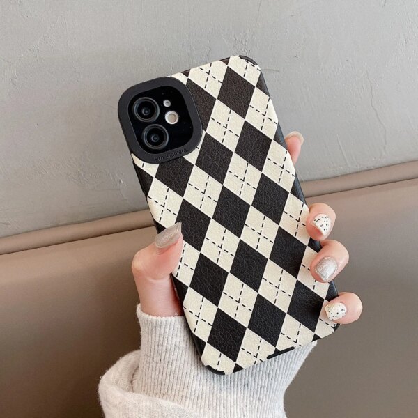 Fashion Rhomboid lattice Mobile Phone Case For iPhone 11 12 13 14 15 Pro Max Plus Shockproof Soft Protector Cover