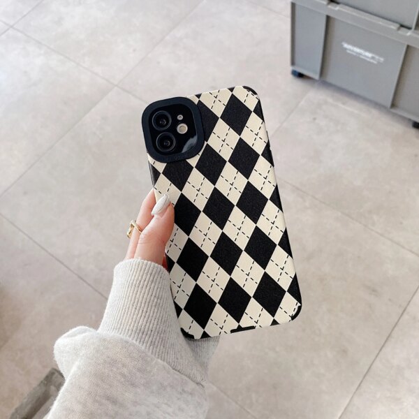 Fashion Rhomboid lattice Mobile Phone Case For iPhone 11 12 13 14 15 Pro Max Plus Shockproof Soft Protector Cover