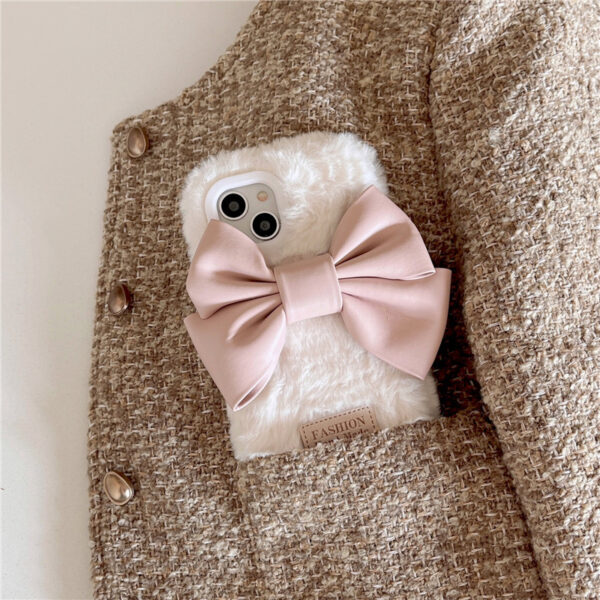 Fluffy Soft Phone Case For iPhone 15 14 13 12 11 Pro Max Leather Big Bowknot Cute Phone Case