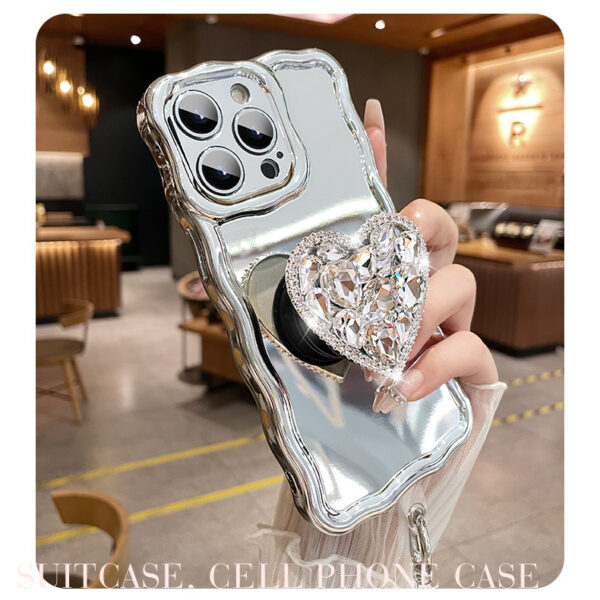Glitter Big Heart Princess Plating Phone Shell For iPhone 15 14 13 12 11 Pro Max Wave Edge Stand Holder Phone Case