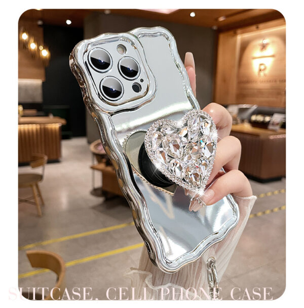 Glitter Big Heart Princess Plating Phone Shell For iPhone 15 14 13 12 11 Pro Max Wave Edge Stand Holder Phone Case