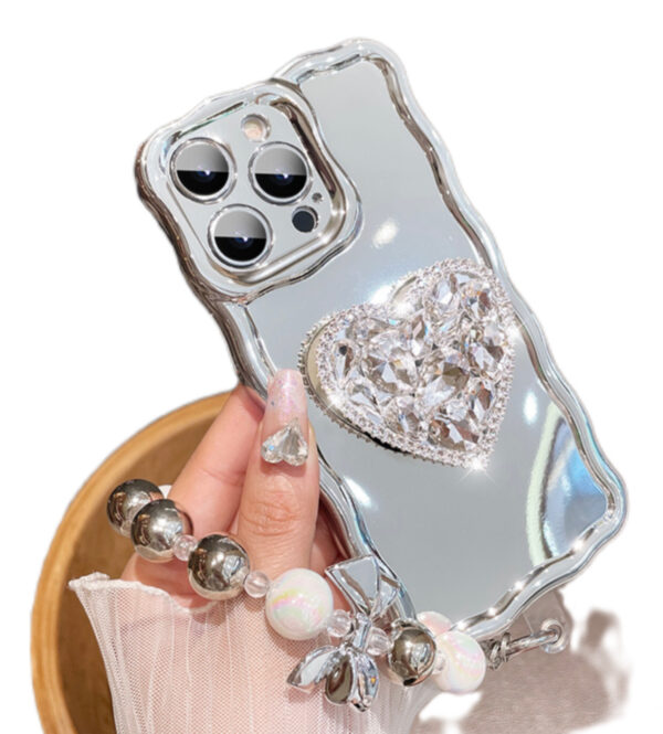 Glitter Big Heart Princess Plating Phone Shell For iPhone 15 14 13 12 11 Pro Max Wave Edge Stand Holder Phone Case