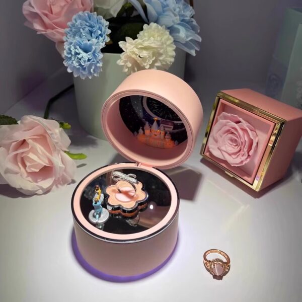 GR Exquisite Pink music round heart Jewelry Box Transparent Acrylic Dome Gift Box with Drawer Jewelry Preserved Flower Gift Box