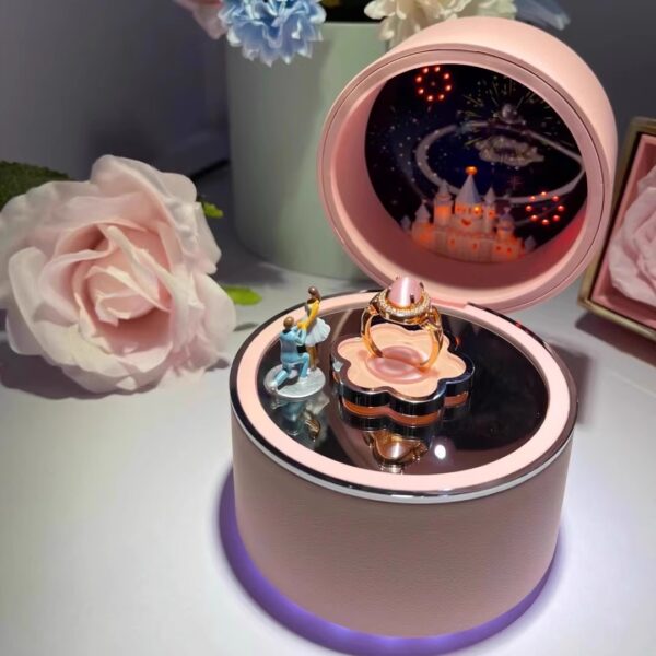 GR Exquisite Pink music round heart Jewelry Box Transparent Acrylic Dome Gift Box with Drawer Jewelry Preserved Flower Gift Box