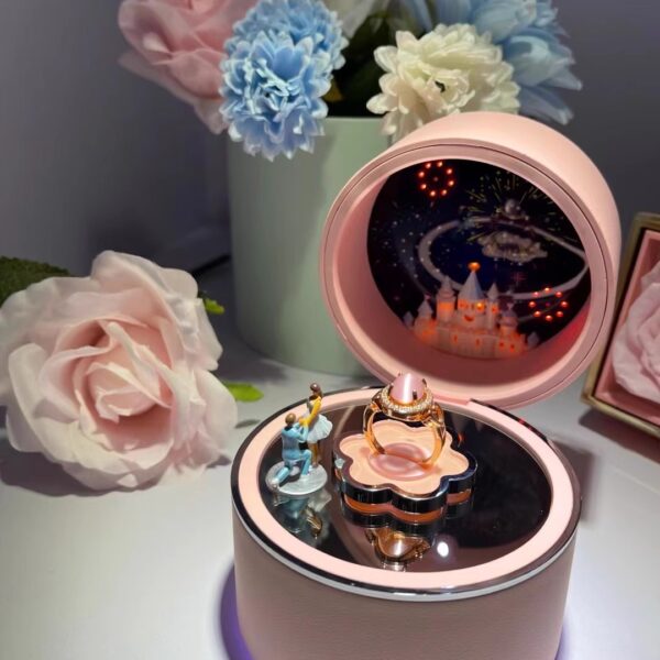 GR Exquisite Pink music round heart Jewelry Box Transparent Acrylic Dome Gift Box with Drawer Jewelry Preserved Flower Gift Box