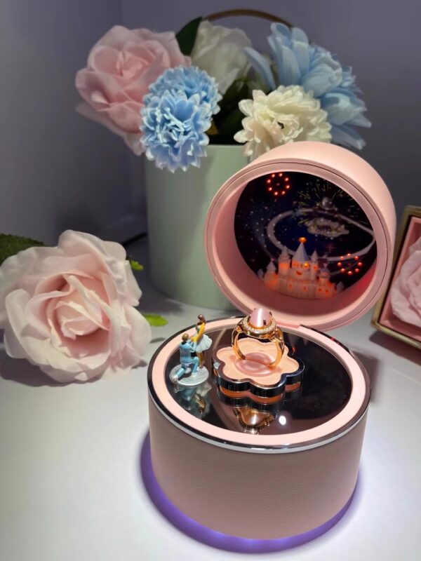 GR Exquisite Pink music round heart Jewelry Box Transparent Acrylic Dome Gift Box with Drawer Jewelry Preserved Flower Gift Box