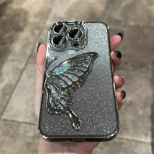 Gradient Glitter 3D Butterfly Quicksand Plating Frame Shockproof Silicone TPU Phone Case for iPhone 16 15 11 12 13 14 Pro Max