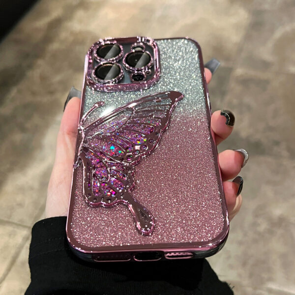 Gradient Glitter 3D Butterfly Quicksand Plating Frame Shockproof Silicone TPU Phone Case for iPhone 16 15 11 12 13 14 Pro Max