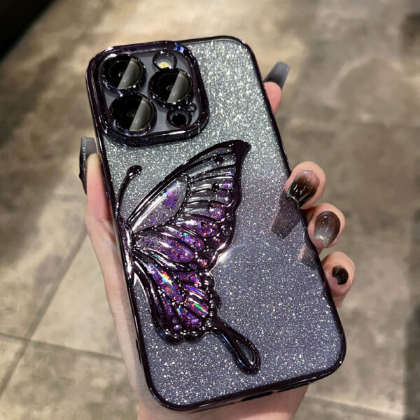 Gradient Glitter 3D Butterfly Quicksand Plating Frame Shockproof Silicone TPU Phone Case for iPhone 16 15 11 12 13 14 Pro Max