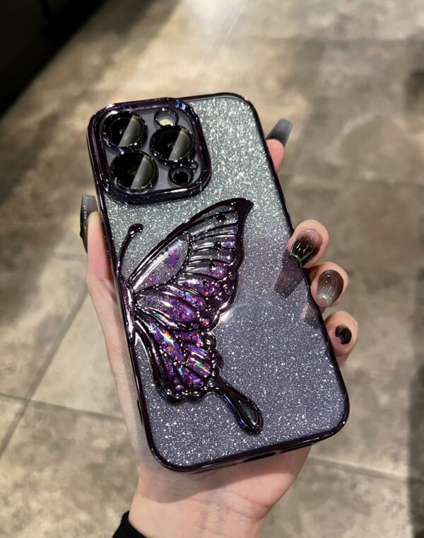 Gradient Glitter 3D Butterfly Quicksand Plating Frame Shockproof Silicone TPU Phone Case for iPhone 16 15 11 12 13 14 Pro Max