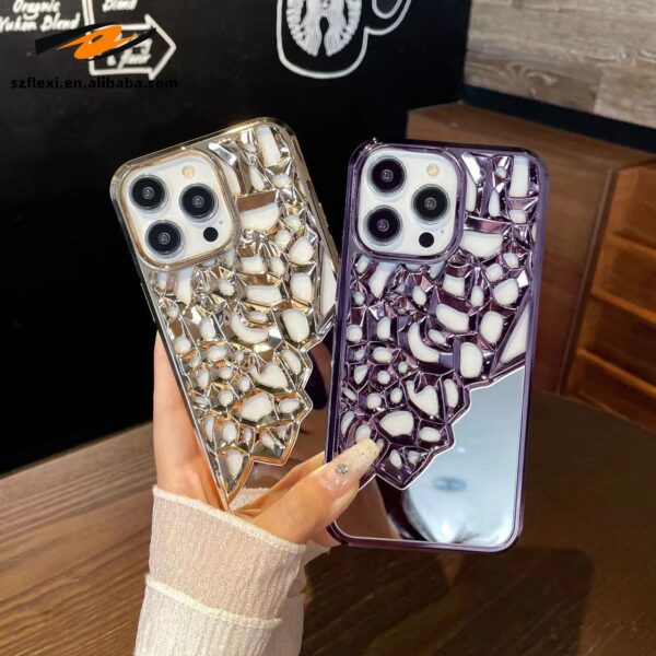 Hollow Out Mirror Make Up Case For iPhone 16 Pro 15 14 13 Pro Max 12 11 TPU Heat Dissipation Breathable Plating Luxury Cover