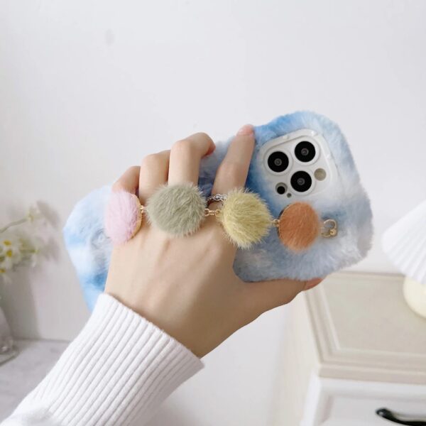 Ins Design Winter Fluffy Knit Flower Cute Plush Case With Bracelet For iPhone 15 Pro Max Plus 13 14 Pro 12 11Pro Back Cover