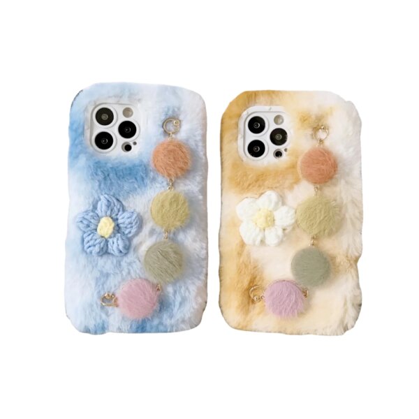 Ins Design Winter Fluffy Knit Flower Cute Plush Case With Bracelet For iPhone 15 Pro Max Plus 13 14 Pro 12 11Pro Back Cover