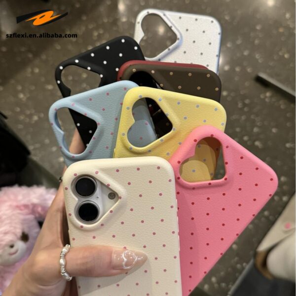 Ins Style Heart-shaped lens frame Phone Case For iPhone 16 15 14 13 12 Pro Max Plus Wave Point Texture Silicone Case