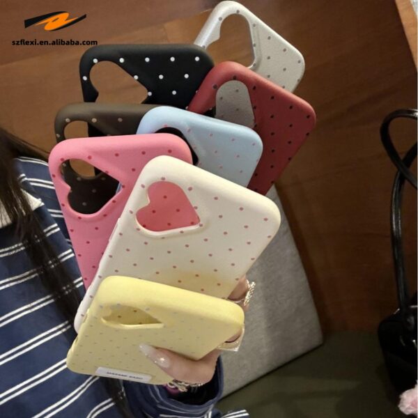 Ins Style Heart-shaped lens frame Phone Case For iPhone 16 15 14 13 12 Pro Max Plus Wave Point Texture Silicone Case