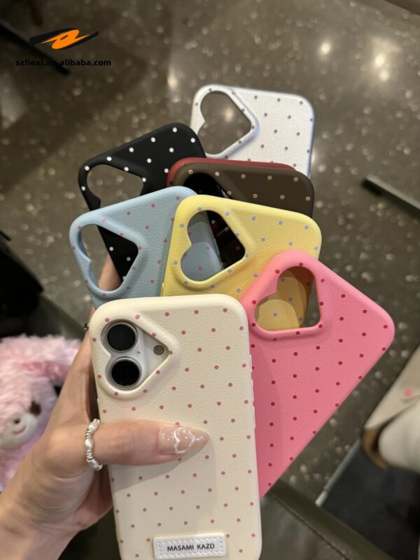 Ins Style Heart-shaped lens frame Phone Case For iPhone 16 15 14 13 12 Pro Max Plus Wave Point Texture Silicone Case