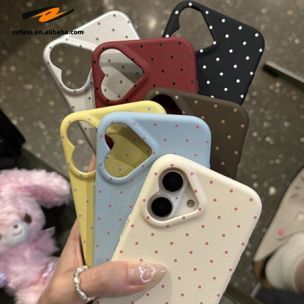 Ins Style Heart-shaped lens frame Phone Case For iPhone 16 15 14 13 12 Pro Max Plus Wave Point Texture Silicone Case