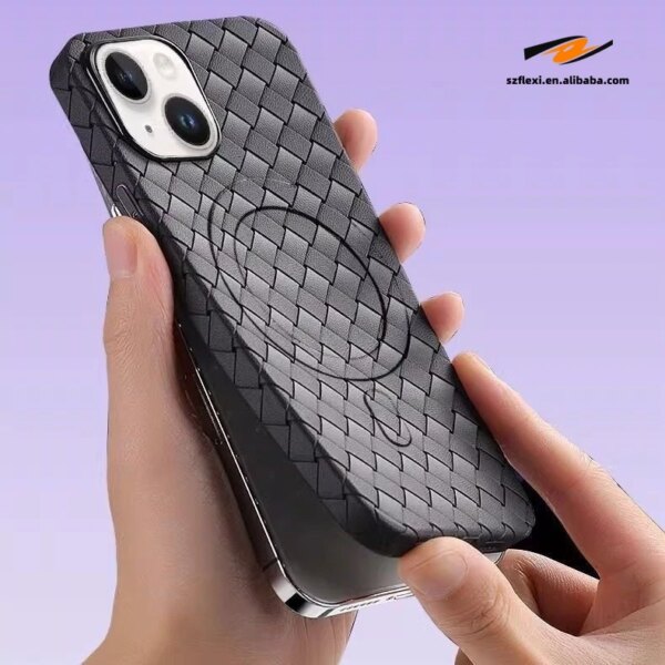 Luxury Cooling TPU Woven Pattern Case For iPhone 16 Plus 15 14 13 12 Pro Max Magnetic Wireless Charge Cover