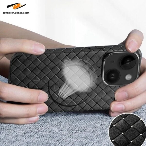 Luxury Cooling TPU Woven Pattern Case For iPhone 16 Plus 15 14 13 12 Pro Max Magnetic Wireless Charge Cover