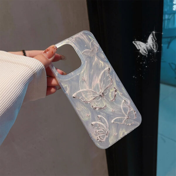 Luxury Laser Butterfly Case For iPhone 11 12 13 14 15 Pro Max Plating Sliver Cover Hard Cover Funda