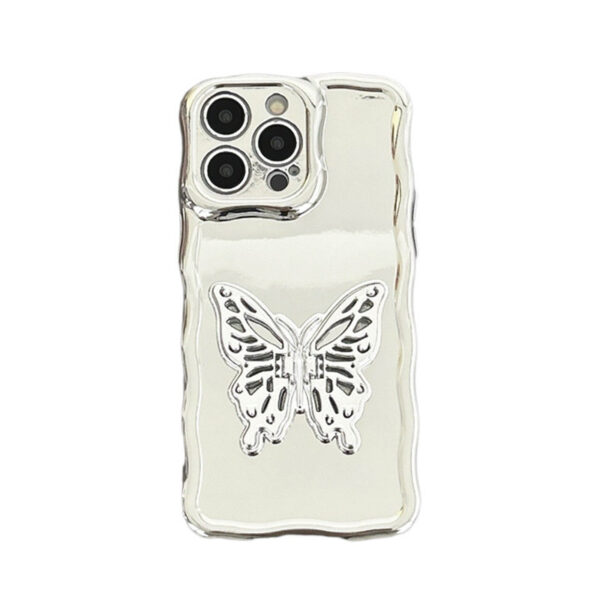 Luxury Mirror Butterfly Bracket Phone Case for IPhone 15 14 13 12 11 Pro Max Electroplated Wavy Edge Shockproof Cover