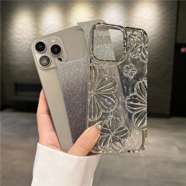 Luxury Plating Clear Bling Glitter Gradient Flowers Soft Silicone Shockproof Phone Case For iPhone 16 Pro Max 15 11 12 13 14