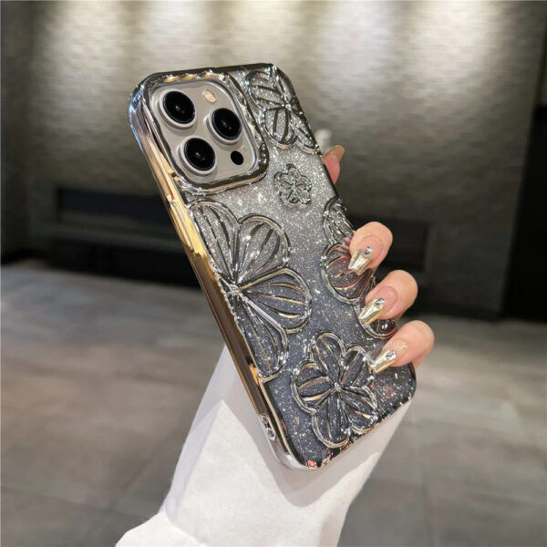 Luxury Plating Clear Bling Glitter Gradient Flowers Soft Silicone Shockproof Phone Case For iPhone 16 Pro Max 15 11 12 13 14