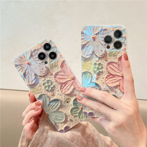 Luxury Soft Shockproof Cover Fashion Flowers Laser IMD Phone Case For iPhone 16 Pro Max 15 14 13 12 11 Xs XR 7 8 Plus SE 2020