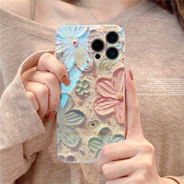 Luxury Soft Shockproof Cover Fashion Flowers Laser IMD Phone Case For iPhone 16 Pro Max 15 14 13 12 11 Xs XR 7 8 Plus SE 2020