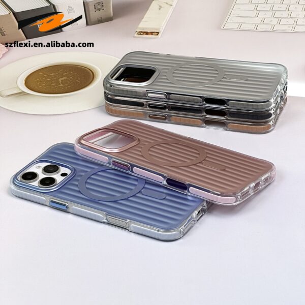 Luxury Wave Hard PC Gradient Laser Corrugated Case For iPhone 16 Pro Max Back Cover