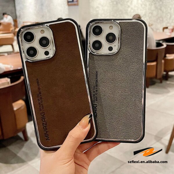 New Design Electroplated Frame Leather Mobile Case For iphone 11-15promax Retro Business Hot Sell Phone Case