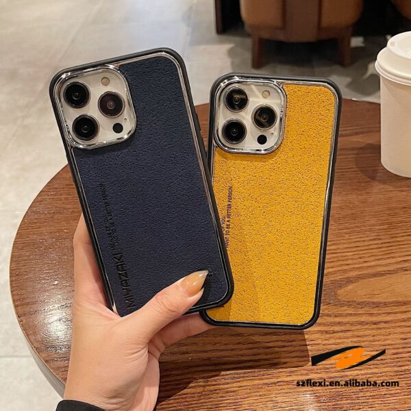 New Design Electroplated Frame Leather Mobile Case For iphone 11-15promax Retro Business Hot Sell Phone Case