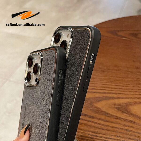 New Design Electroplated Frame Leather Mobile Case For iphone 11-15promax Retro Business Hot Sell Phone Case