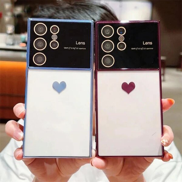 Plating Heart Camera Protector Shockproof Cover Phone Case For Sam S24 Ultra S22 S23 FE A24 A14 A54 A52 A23 A53 A13