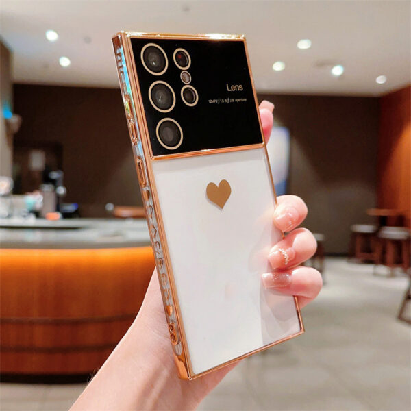 Plating Heart Camera Protector Shockproof Cover Phone Case For Sam S24 Ultra S22 S23 FE A24 A14 A54 A52 A23 A53 A13