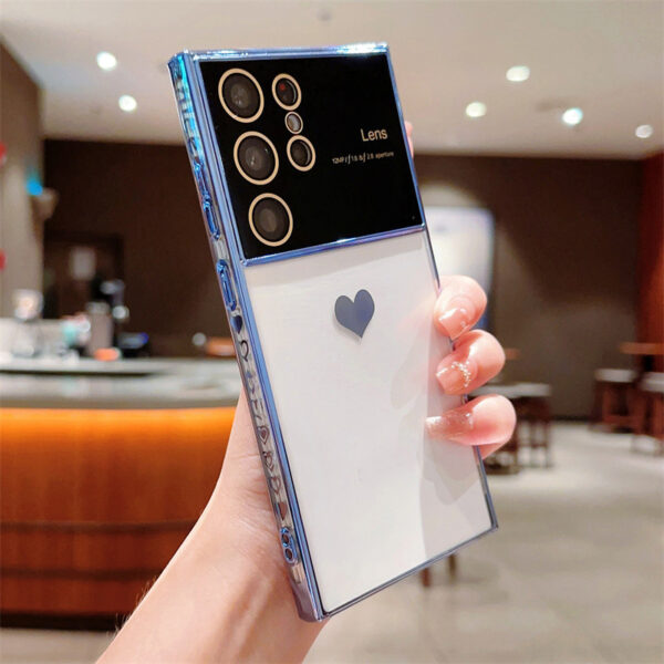 Plating Heart Camera Protector Shockproof Cover Phone Case For Sam S24 Ultra S22 S23 FE A24 A14 A54 A52 A23 A53 A13