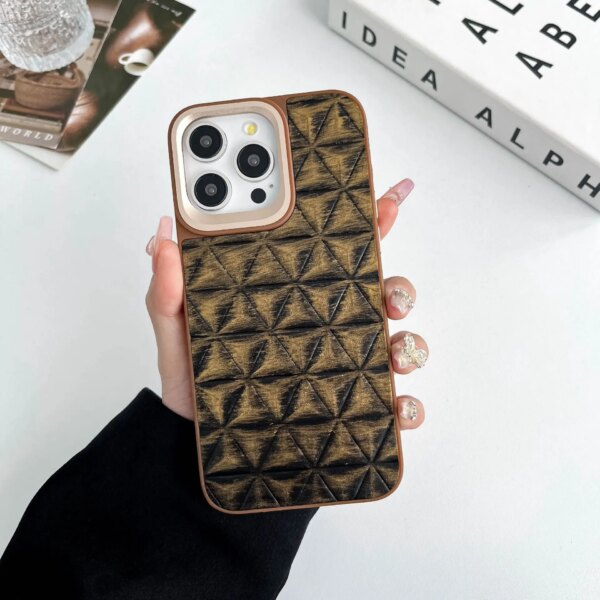 Retro Argyle Luxury Kajsa Glamorous Dazzle For iPhone 15 Pro Max Leather Back Case Metal lens Protector Phone Cover