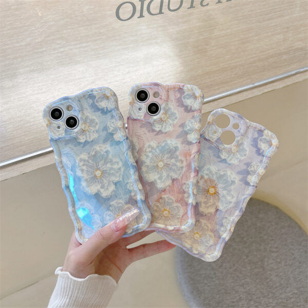 Retro Oil Painting Flowers Shockproof Laser Case For iPhone 12 Pro Max 11 13 14 Pro Max 15 Silicone All-Inclusive Cover