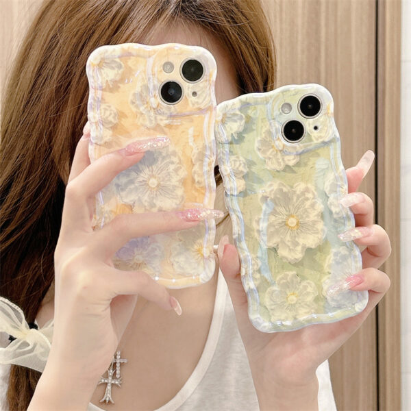 Retro Oil Painting Flowers Shockproof Laser Case For iPhone 12 Pro Max 11 13 14 Pro Max 15 Silicone All-Inclusive Cover