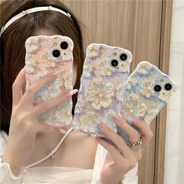 Retro Oil Painting Flowers Shockproof Laser Case For iPhone 12 Pro Max 11 13 14 Pro Max 15 Silicone All-Inclusive Cover