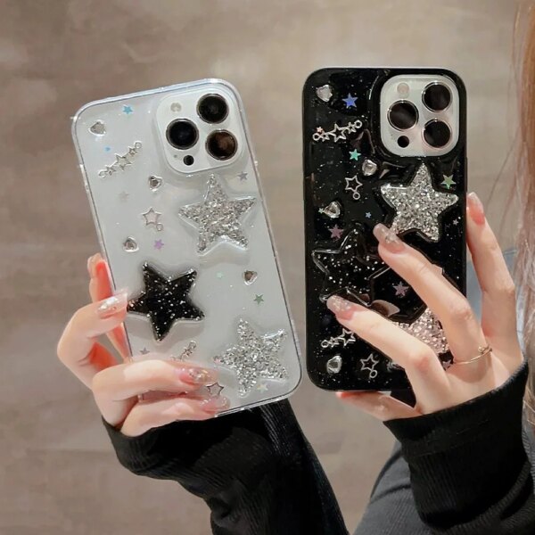 Shiny Glitter Sequins Stereo Star Phone Case For iPhone 13 14 Pro max 11 12 Pro XR XS X 8 Plus Cool Sweet Cover