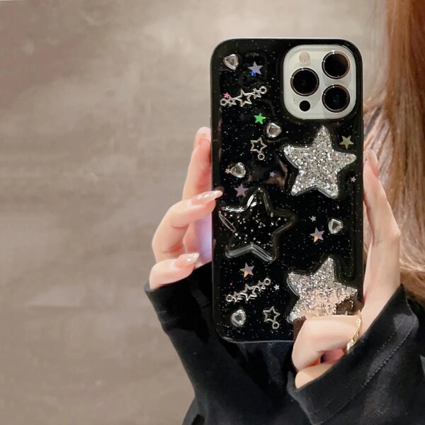 Shiny Glitter Sequins Stereo Star Phone Case For iPhone 13 14 Pro max 11 12 Pro XR XS X 8 Plus Cool Sweet Cover