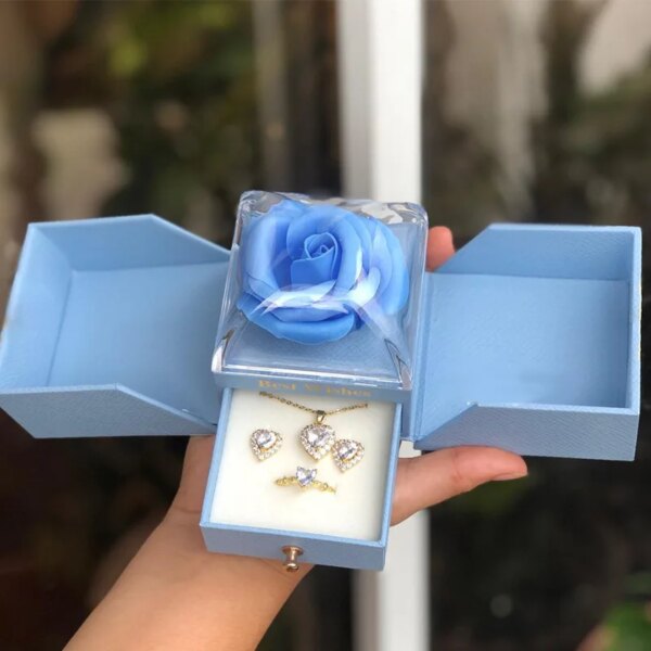 Valentines Mothers Day Gifts 2025 Preserved Eternal Rose Jewelry Box Single Rose Drawer Ring Necklace Packaging Jewelry Box