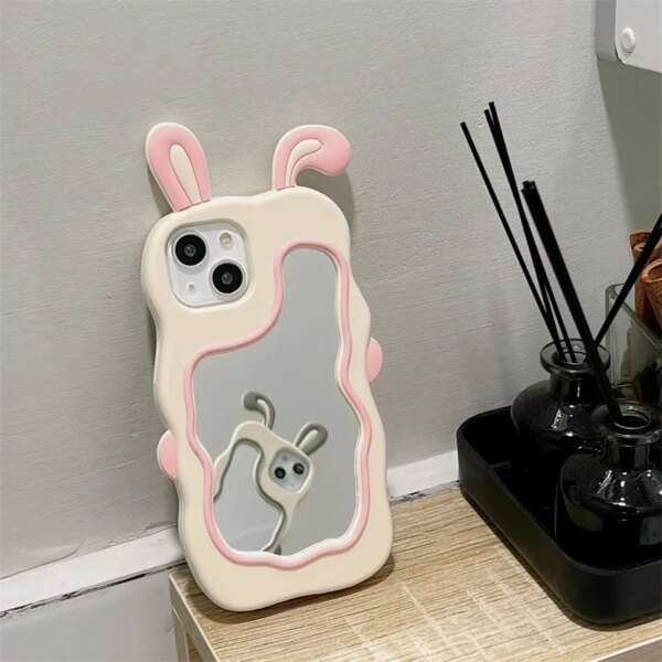 Wave Border Phone Case For iPhone 15 14 Pro Max 11 12 Pro Silicone Material With Make-up Mirror