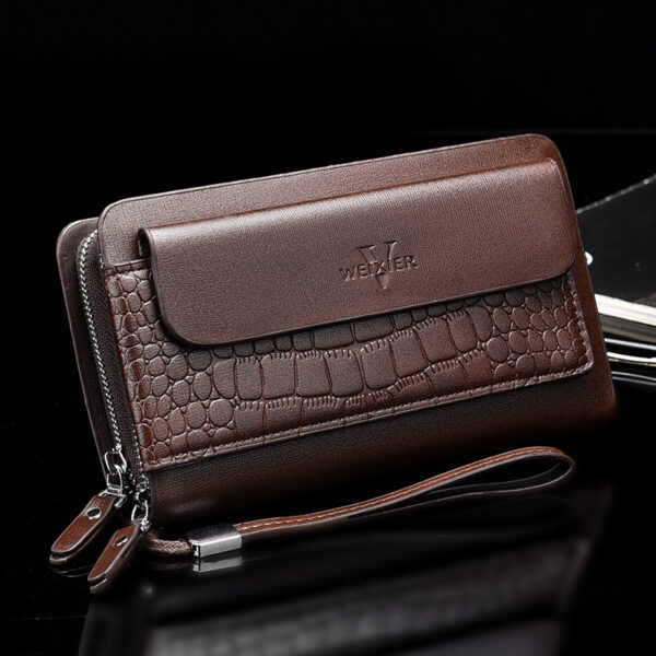 WEIXIER Leather Clutch Bag for Men Zipper Wallet Passcard Fashion Luxury Handbag Square Card Holder Phone Pouch Hand Bag